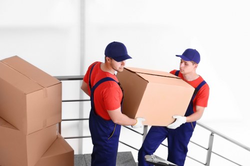 Packed boxes and furniture prepared for house removal in Hackney