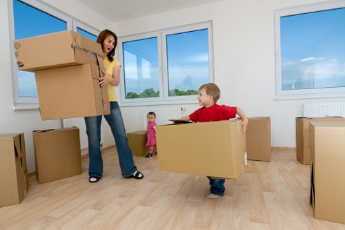 Packing materials and organised boxes prepared for a Hackney home move