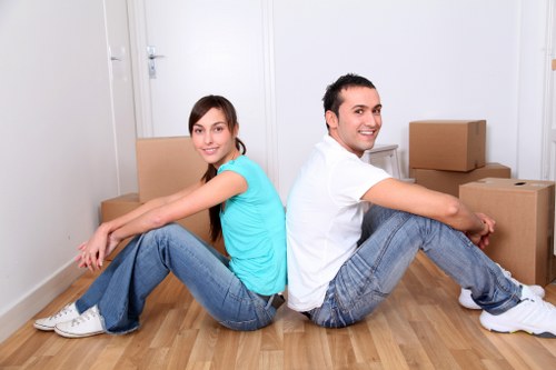 Boxes, tools, and packing materials prepared for a Hackney removals job